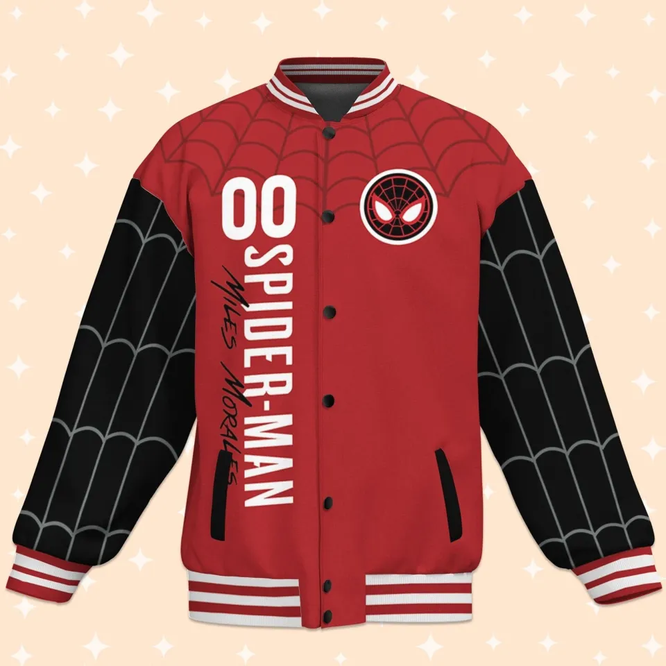 Custom Spiderman Miles Morales Red Web Baseball Jacket Baseball Outfit Personaliz