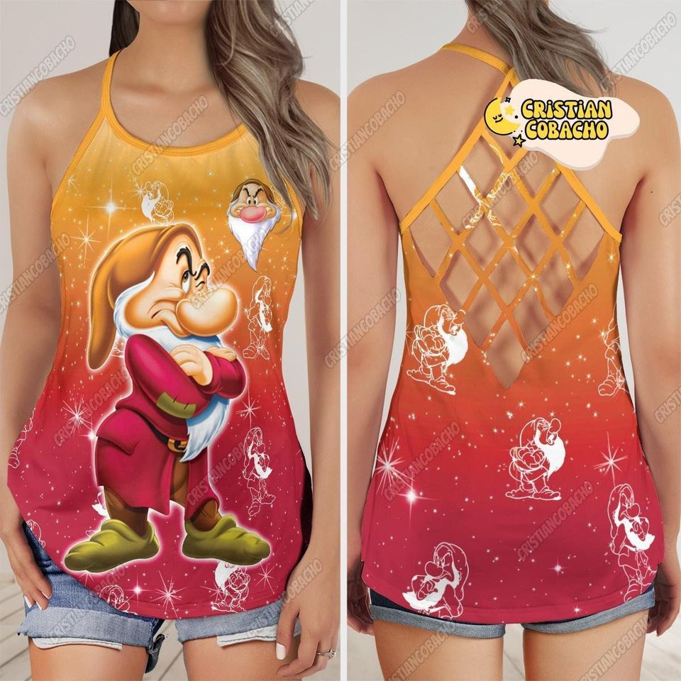 Grumpy Criss Cross Tank Top, Disney Grumpy Face Gym Tank Top