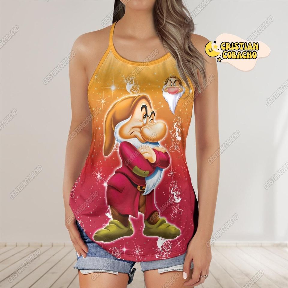Grumpy Criss Cross Tank Top, Disney Grumpy Face Gym Tank Top