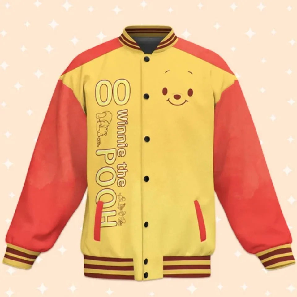 Custom Winnie the Pooh Fun Baseball Jacket, Adult Varsity Jacket, Personalized