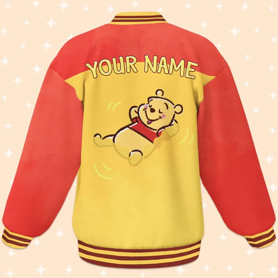 Custom Winnie the Pooh Fun Baseball Jacket, Adult Varsity Jacket, Personalized