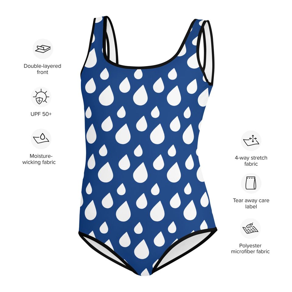 Swimwear - Blue Printed Water Drop Pattern Swimsuit
