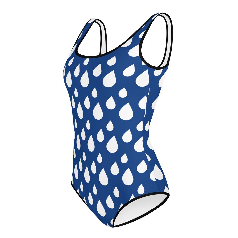 Swimwear - Blue Printed Water Drop Pattern Swimsuit
