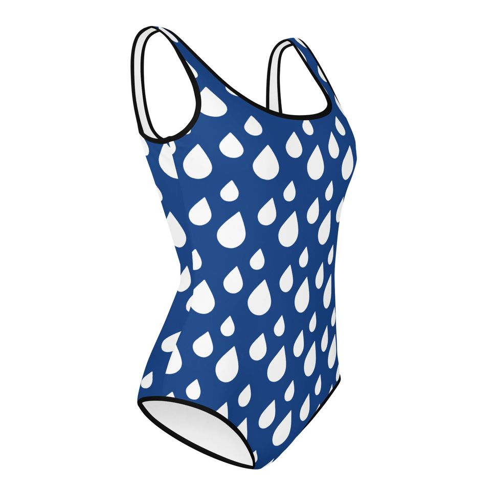Swimwear - Blue Printed Water Drop Pattern Swimsuit