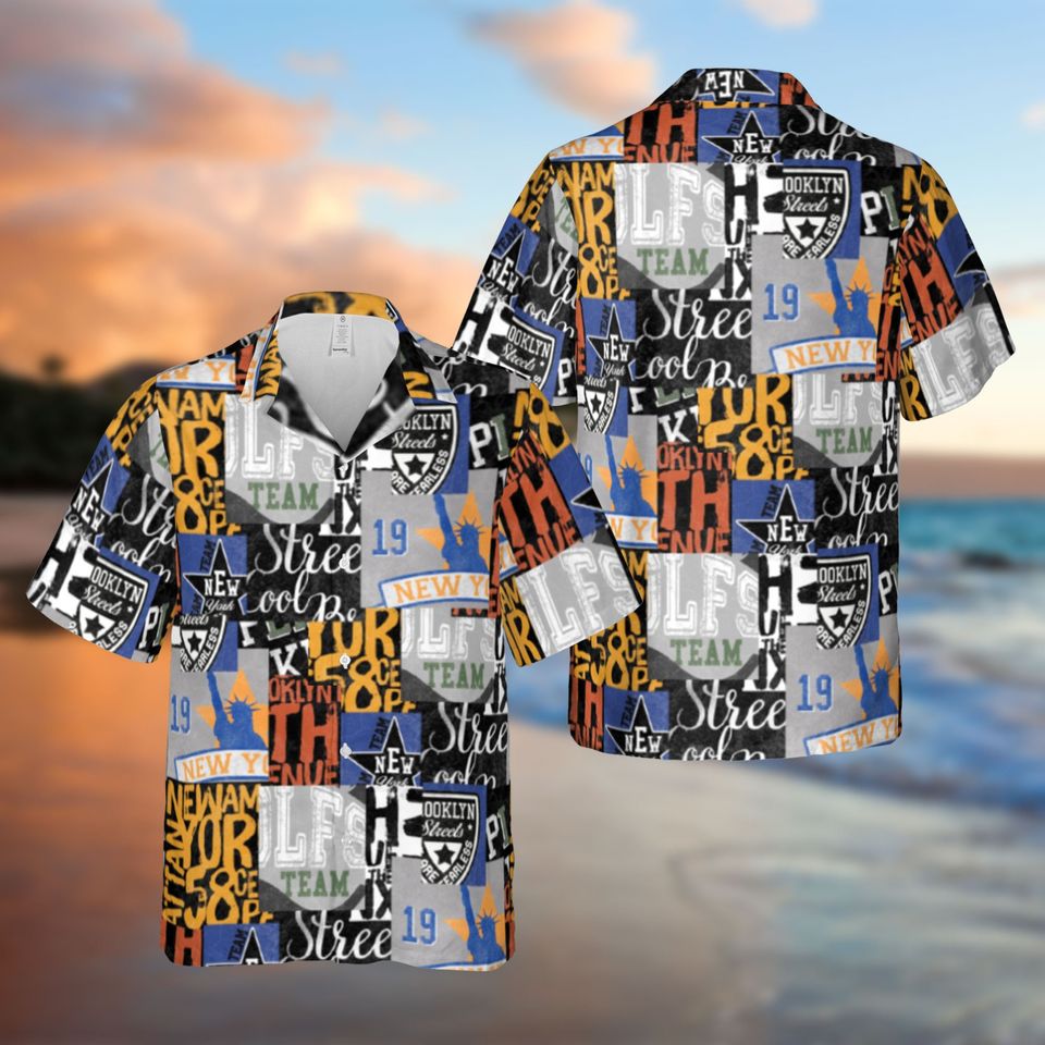 Varsity Patchwork Tropical Hawaiian Shirt, Beach Lover Shirt