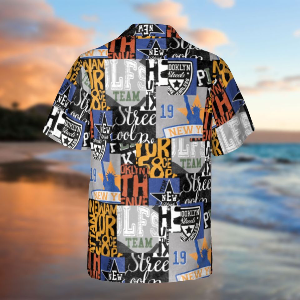 Varsity Patchwork Tropical Hawaiian Shirt, Beach Lover Shirt