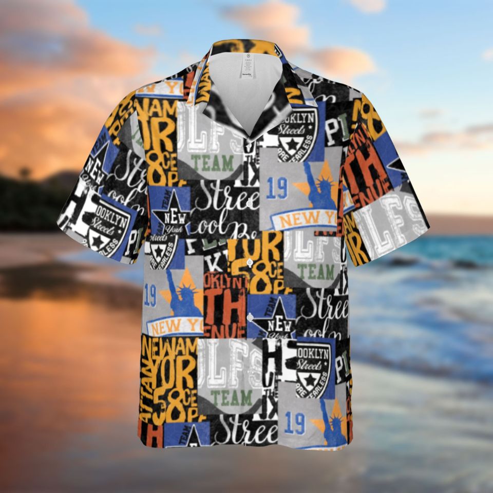 Varsity Patchwork Tropical Hawaiian Shirt, Beach Lover Shirt