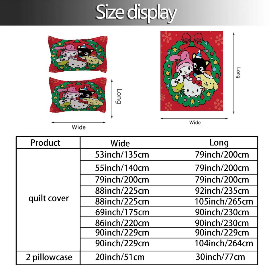 Christmas My Melody Kuromi Bedding Set, Home Decor