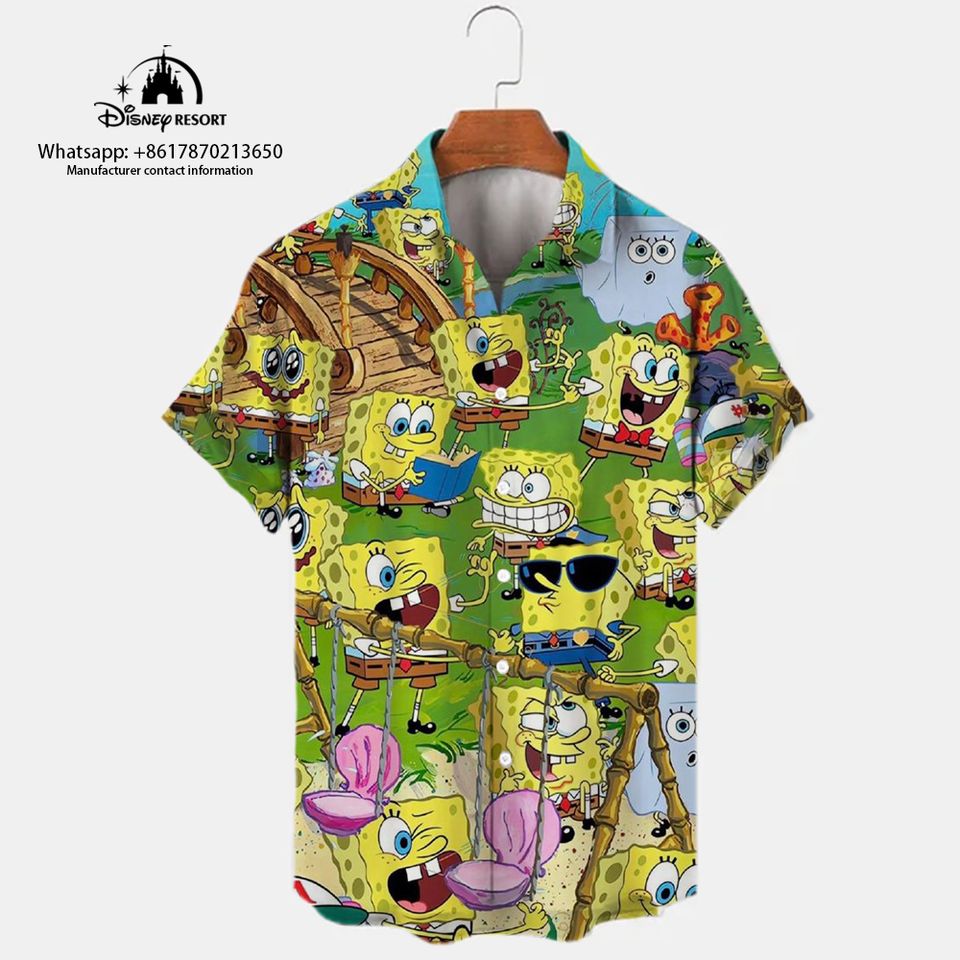 2023 Summer New Harajuku Casual Shirt Cute Spongebob Anime Shirt