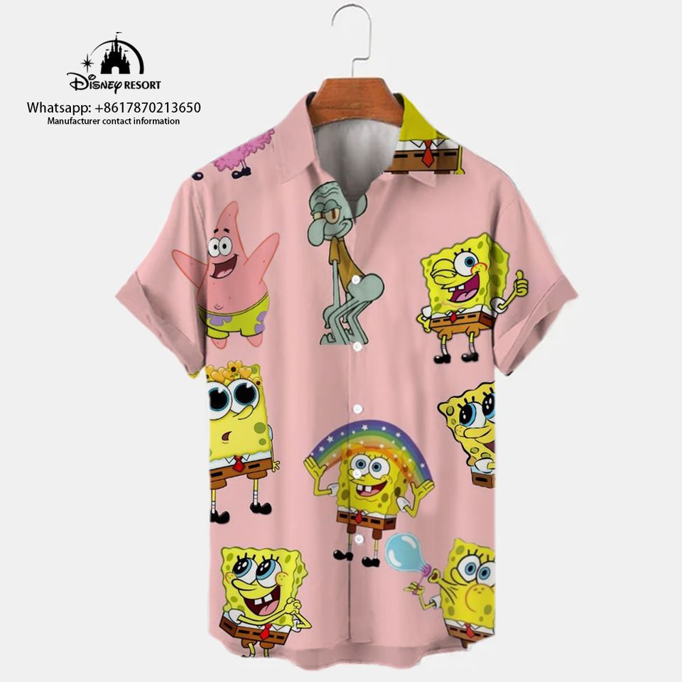 2023 Summer New Harajuku Casual Shirt Cute Spongebob Anime Shirt