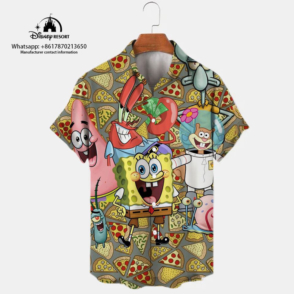 2023 Summer New Harajuku Casual Shirt Cute Spongebob Anime Shirt