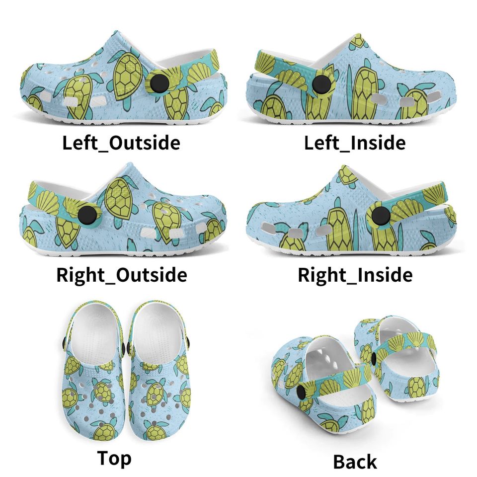 All Over Print Sea Turtle Clogs, Sea Animal Shoes, Beach Sandals, Cute Clog