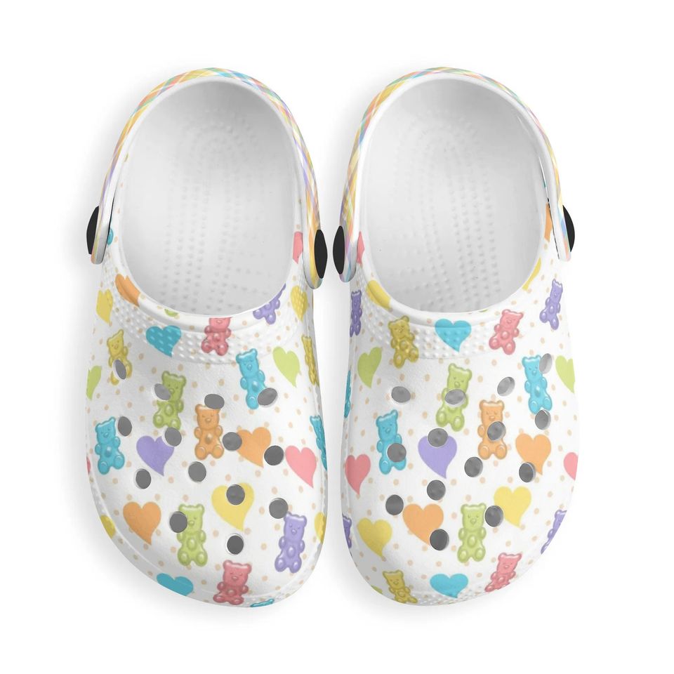 All Over Print Gummy Bear Croc Style Sandals, Cute Pastel Bear Pattern Clogs