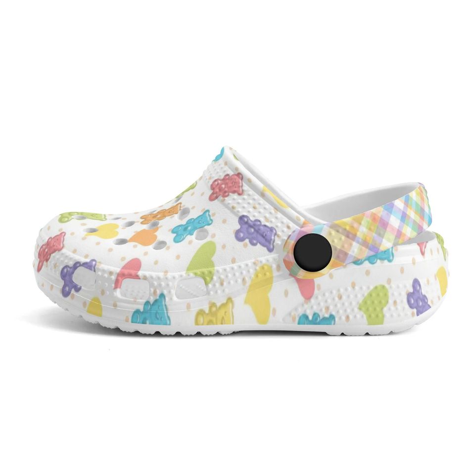 All Over Print Gummy Bear Croc Style Sandals, Cute Pastel Bear Pattern Clogs