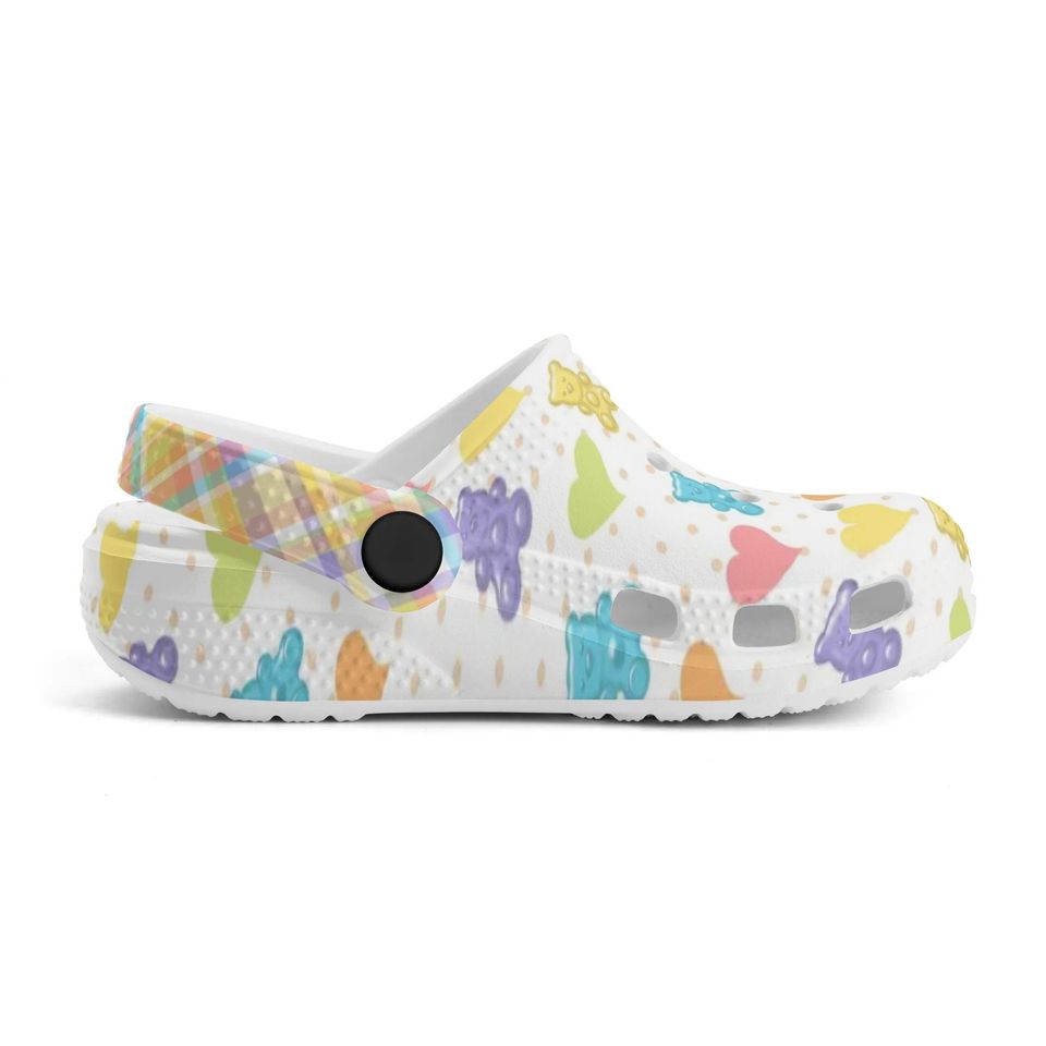 All Over Print Gummy Bear Croc Style Sandals, Cute Pastel Bear Pattern Clogs