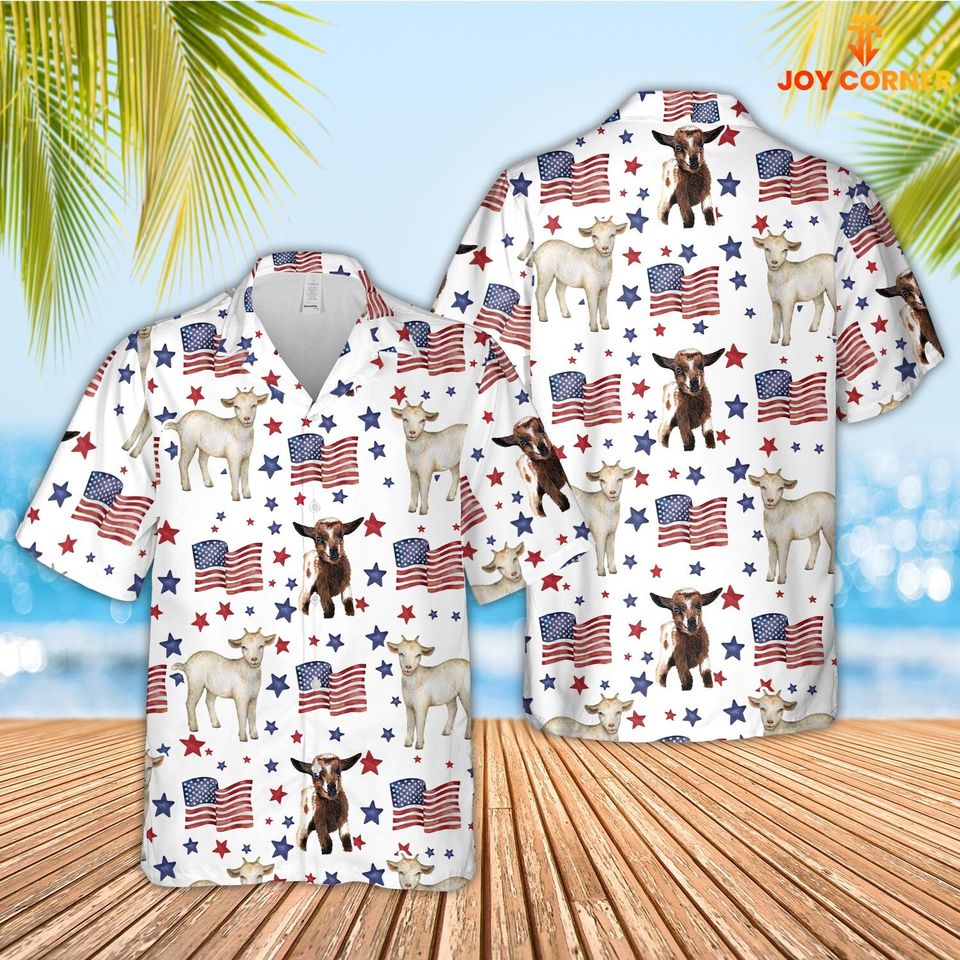 Unijames Goat American Flag Pattern Hawaiian Shirt