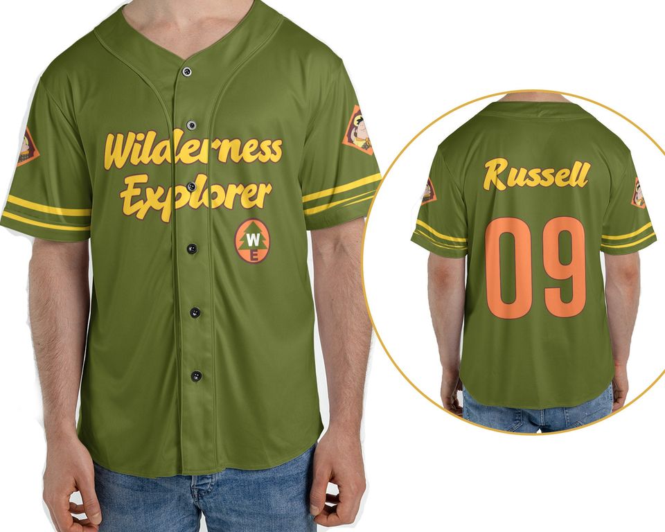 Pixar Up Wilderness Explorers Russell 99 2 Sided Baseball Jersey Shirt
