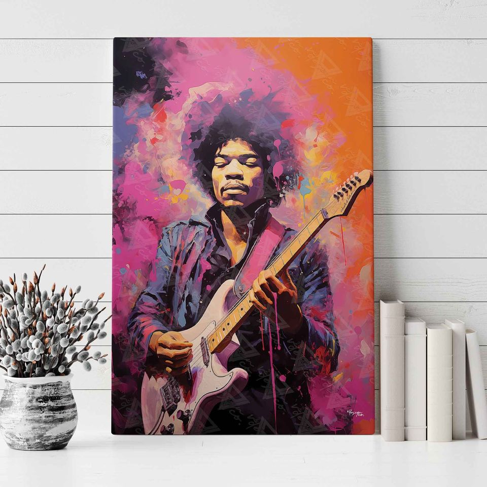 Jimi Hendrix Canvas Art - Guitarist Art Print, Vibrant Musician Wall Poster