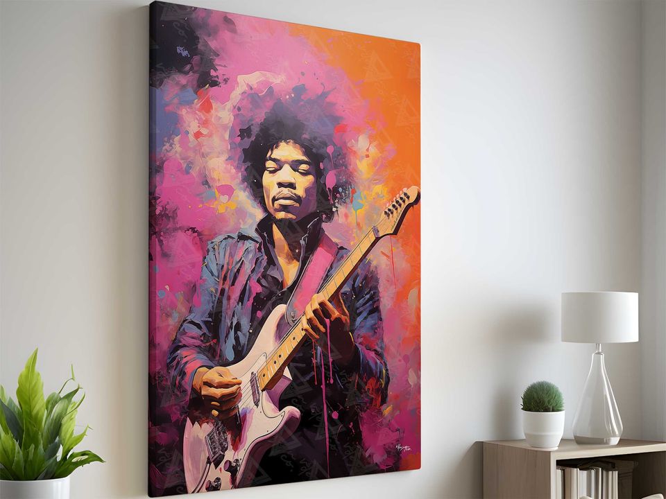 Jimi Hendrix Canvas Art - Guitarist Art Print, Vibrant Musician Wall Poster