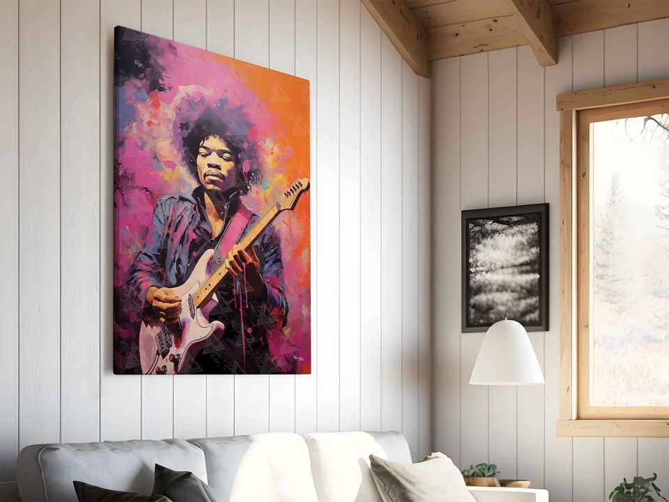 Jimi Hendrix Canvas Art - Guitarist Art Print, Vibrant Musician Wall Poster