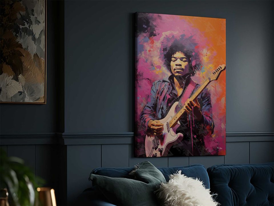 Jimi Hendrix Canvas Art - Guitarist Art Print, Vibrant Musician Wall Poster
