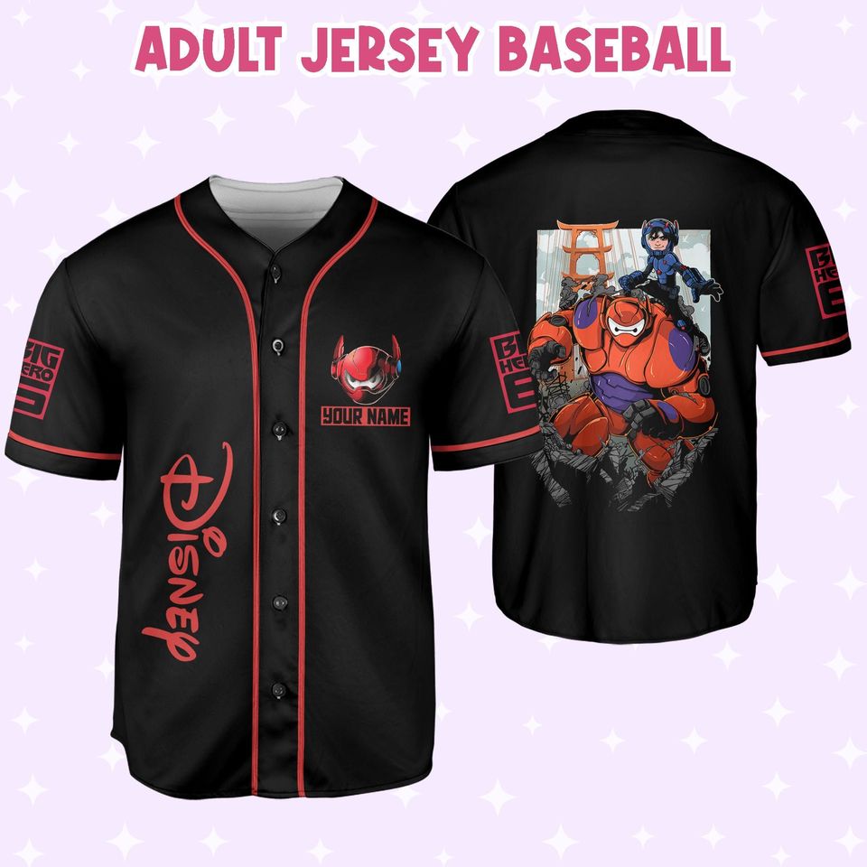 Personalized Disney Big Hero 6 BayMax Strong Baseball Jersey, Custom Big White Robot