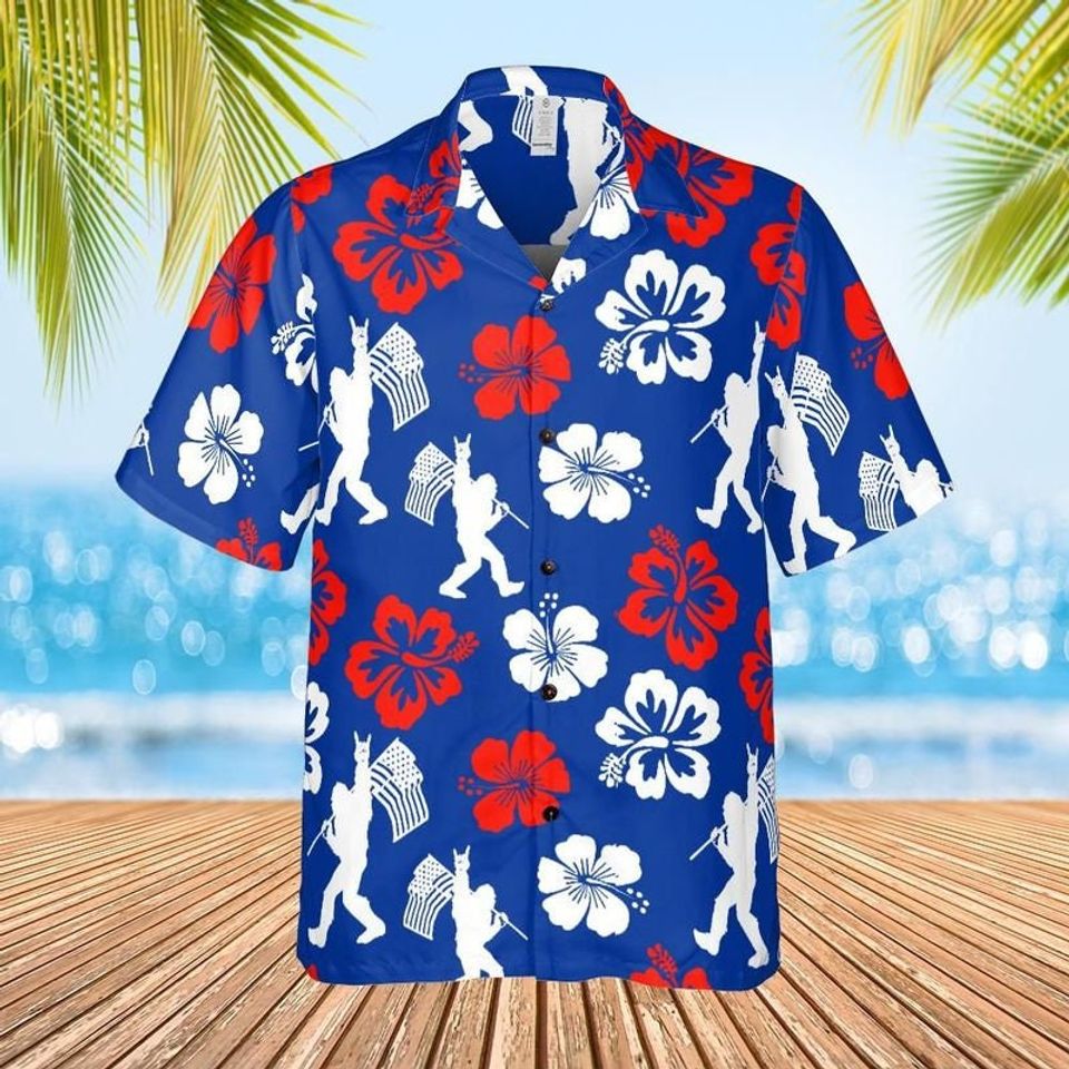 American Blue Sasquatch Pattern Regular Fit Hawaiian Shirt