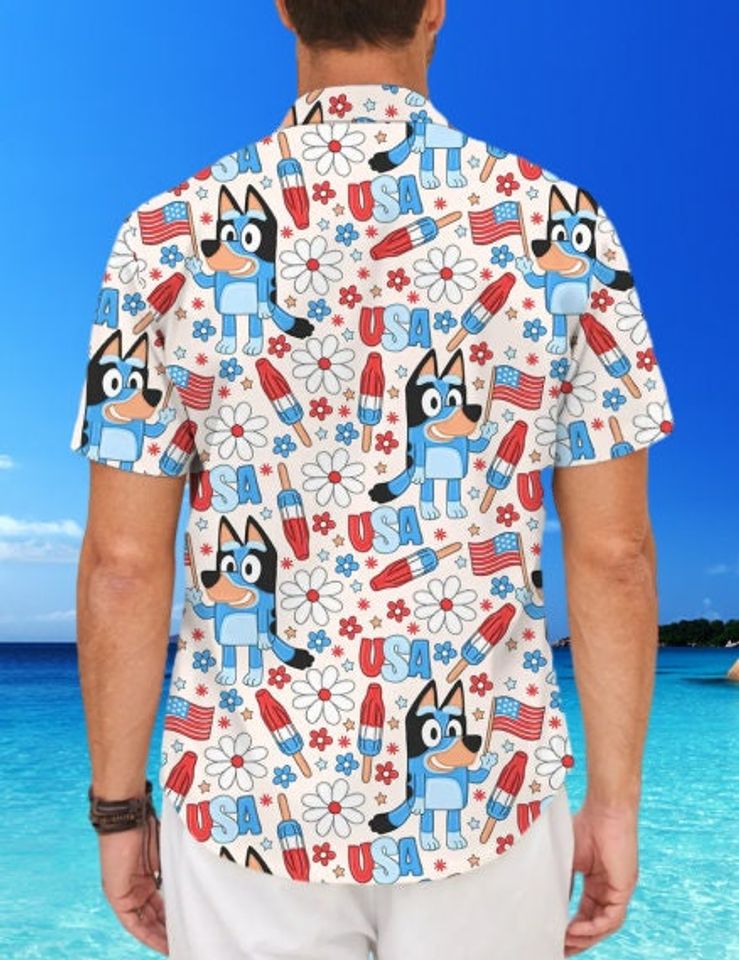 BlueyDad USA Hawaiian Shirt, BlueyDad Shirt, BlueyDad Bingo, Gift For Dad, Father's Day, Men Short Sleeve Regular Fit, Summer Button Up Shirt