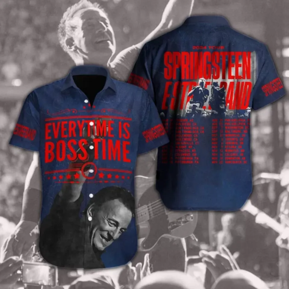 Bruce Springsteen E Street Band World Tour 2024 Polyester Hawaiian Shirt, Bruce Springsteen Concert 2024 Shirt, Bruce Springsteen Merch, Gifs For Fan