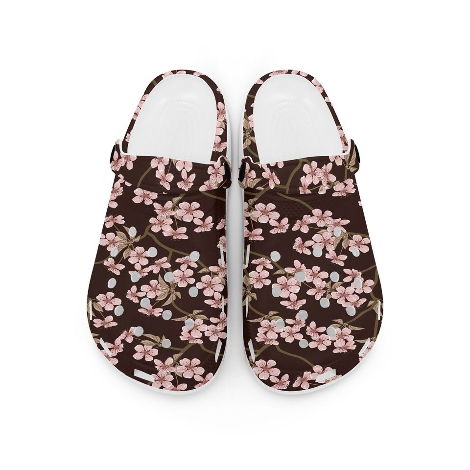 Cherry Blossom Pattern Floral Clogs for Men and Women, Breathable Beach Hole Slippers, Footwear