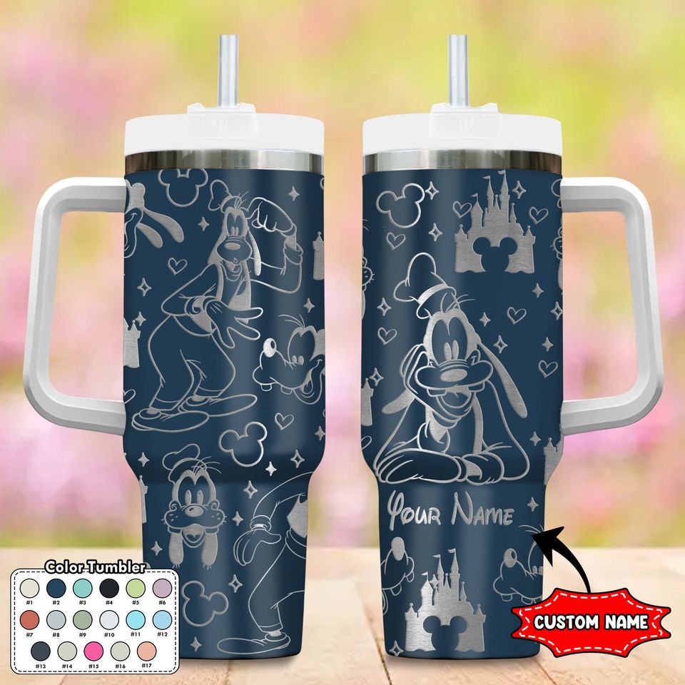 Custom Dog 40oz Tumbler, Cartoon Characters Engraved Tumbler, Magic Kingdom Coffee Cup