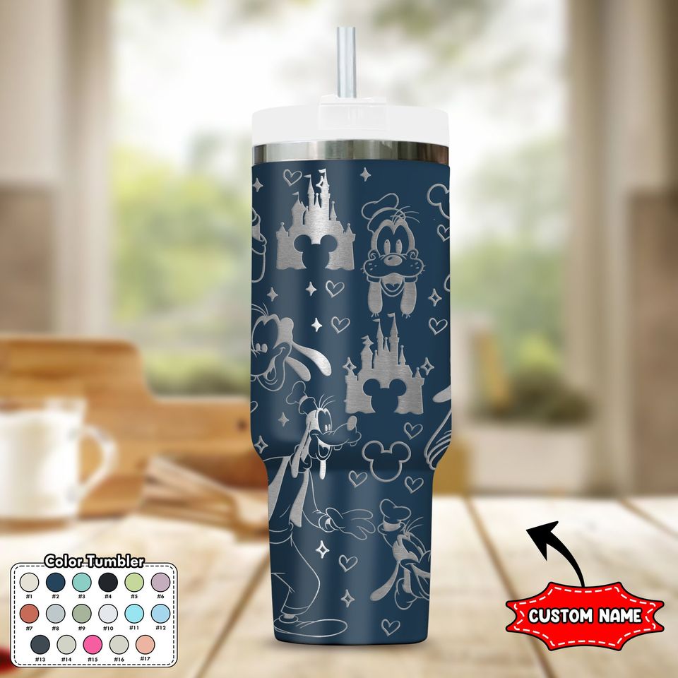 Custom Dog 40oz Tumbler, Cartoon Characters Engraved Tumbler, Magic Kingdom Coffee Cup