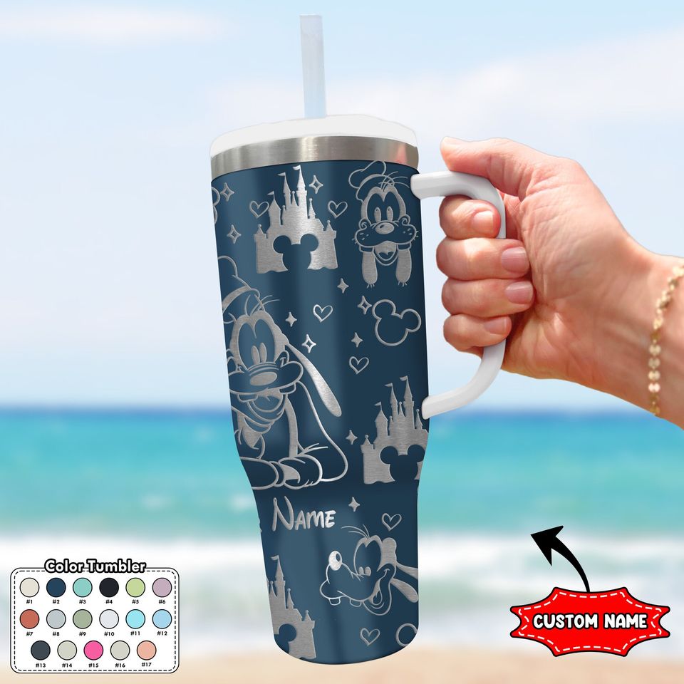 Custom Dog 40oz Tumbler, Cartoon Characters Engraved Tumbler, Magic Kingdom Coffee Cup