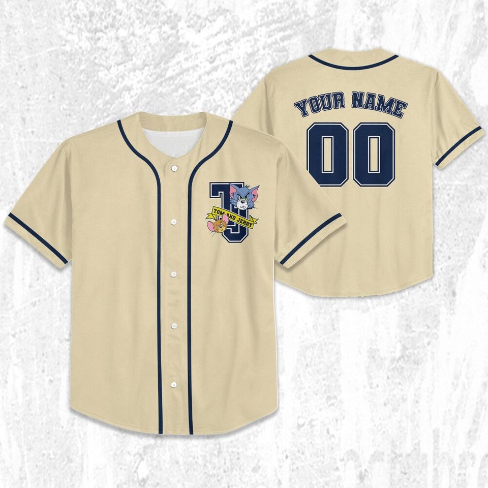 Personalize Tom & Jerry Grumpy Face Baseball Jersey | Polyester Fabric | Comfortable | Good anti-wrinkle | Gift For Father | All Size Available