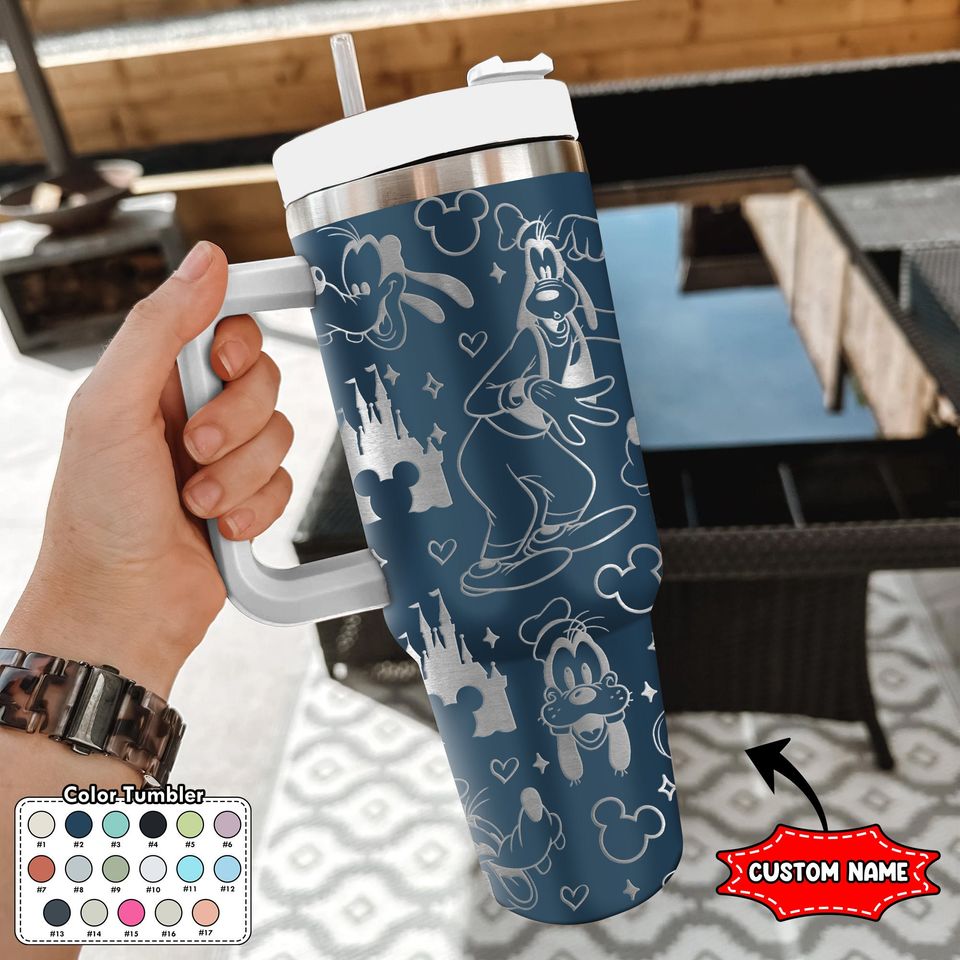 Custom Dog 40oz Tumbler, Cartoon Characters Engraved Tumbler, Magic Kingdom Coffee Cup