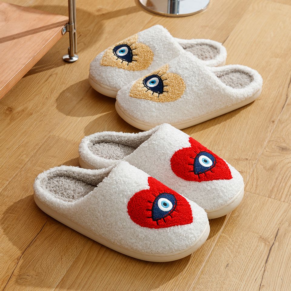 New Home Women's Slippers, winter Warm Houseshoes Evil Eye Style, Fuzzy Comfy Heart Flat Sole Funny Flip Flops Women Shoes