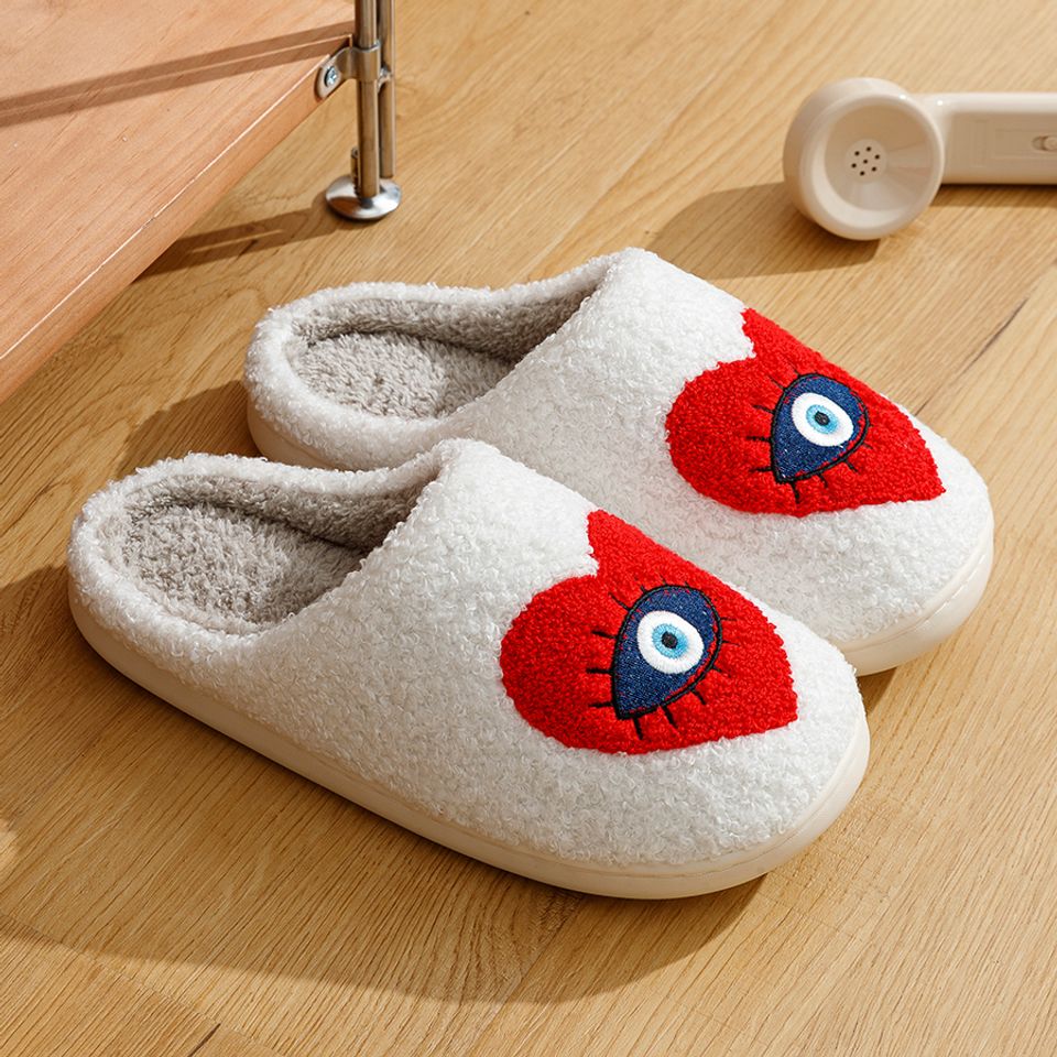 New Home Women's Slippers, winter Warm Houseshoes Evil Eye Style, Fuzzy Comfy Heart Flat Sole Funny Flip Flops Women Shoes
