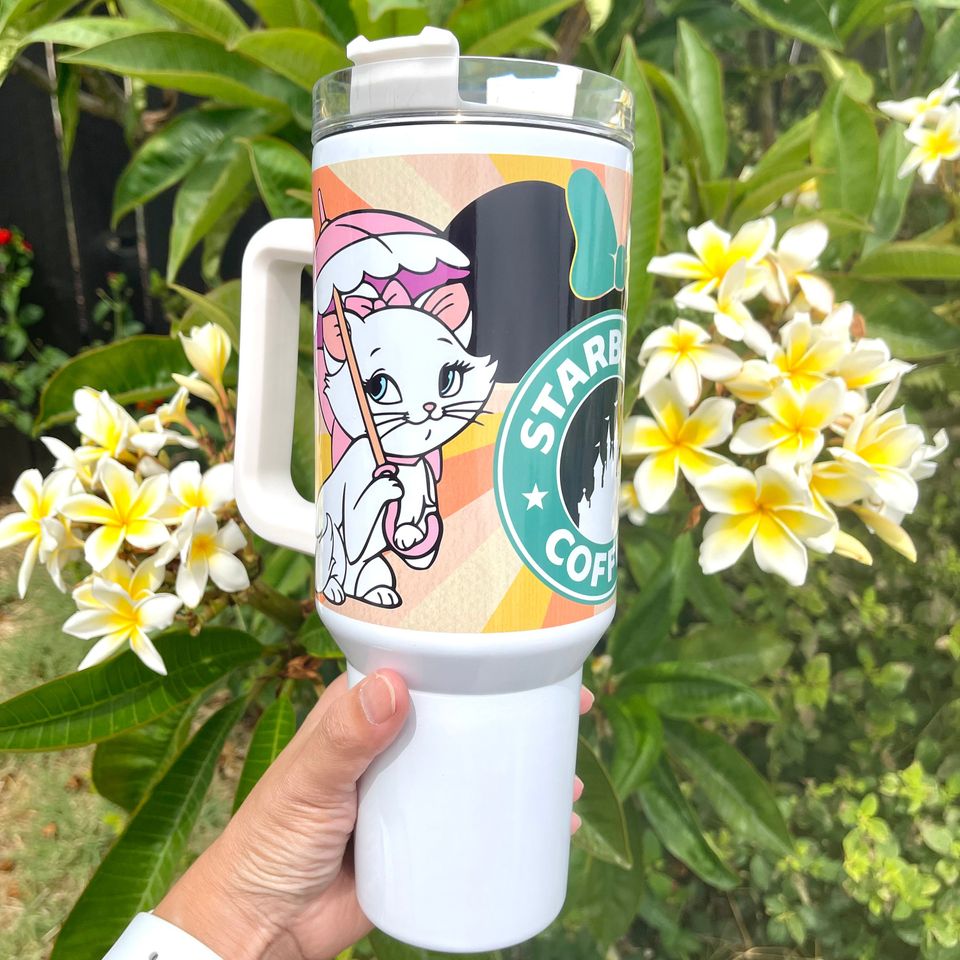 Custom Personalized gift Disney Starbucks The Aristocats Marie 40oz Tumbler with handle
