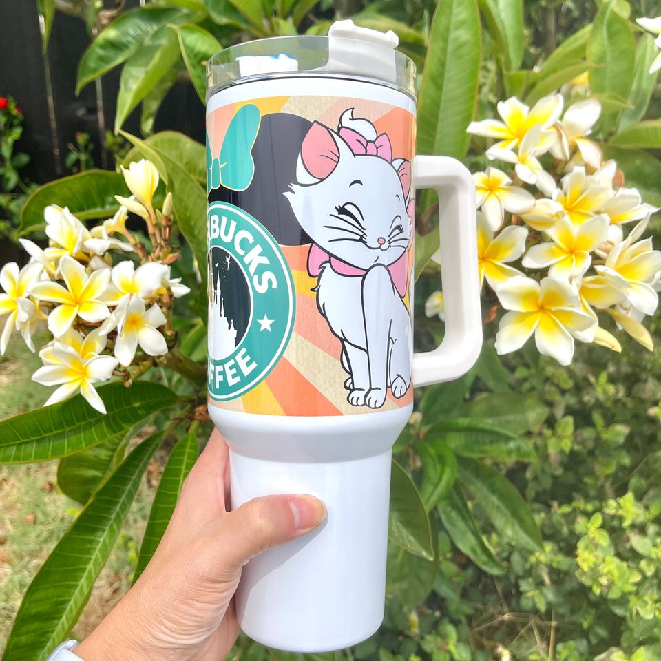 Custom Personalized gift Disney Starbucks The Aristocats Marie 40oz Tumbler with handle