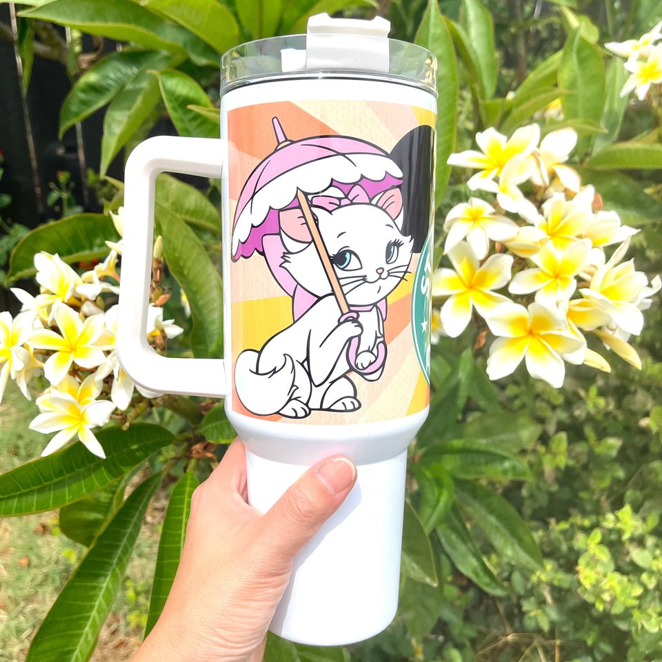 Custom Personalized gift Disney Starbucks The Aristocats Marie 40oz Tumbler with handle