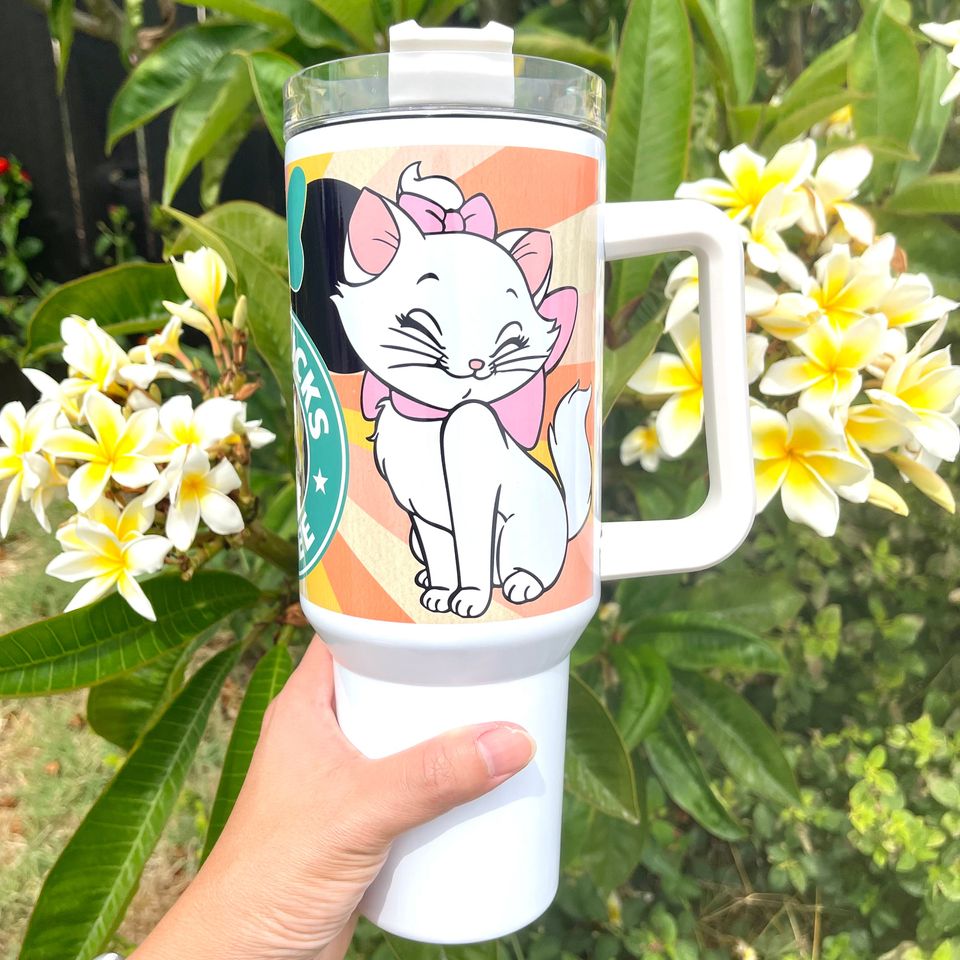 Custom Personalized gift Disney Starbucks The Aristocats Marie 40oz Tumbler with handle