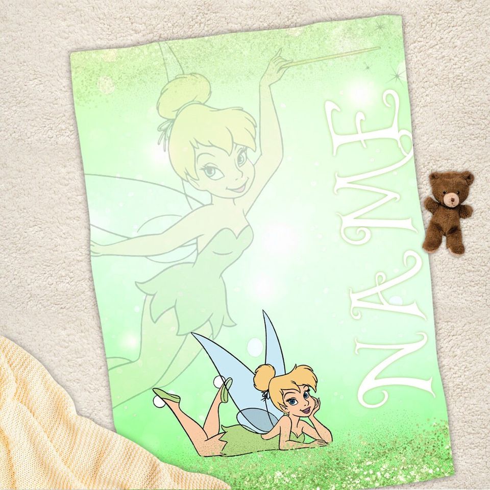 Personalized Name Disney Tinker Bell Throw Blanket, Throw Camping Blankets for Children Sofa, Throw Thin Blanket Fashion Gift