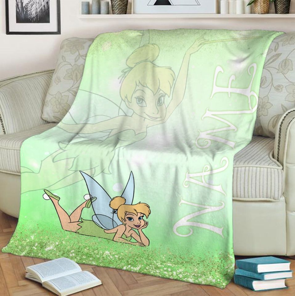 Personalized Name Disney Tinker Bell Throw Blanket, Throw Camping Blankets for Children Sofa, Throw Thin Blanket Fashion Gift