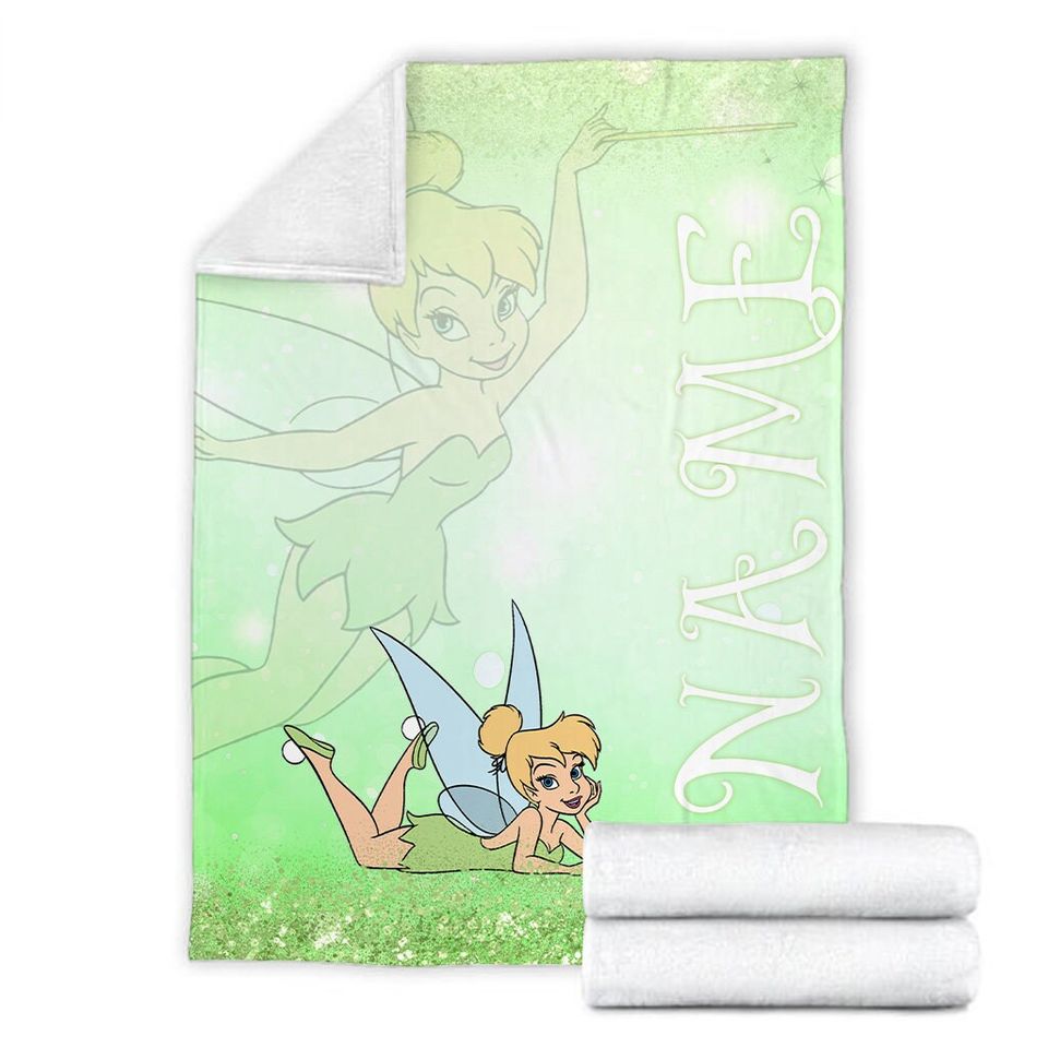 Personalized Name Disney Tinker Bell Throw Blanket, Throw Camping Blankets for Children Sofa, Throw Thin Blanket Fashion Gift