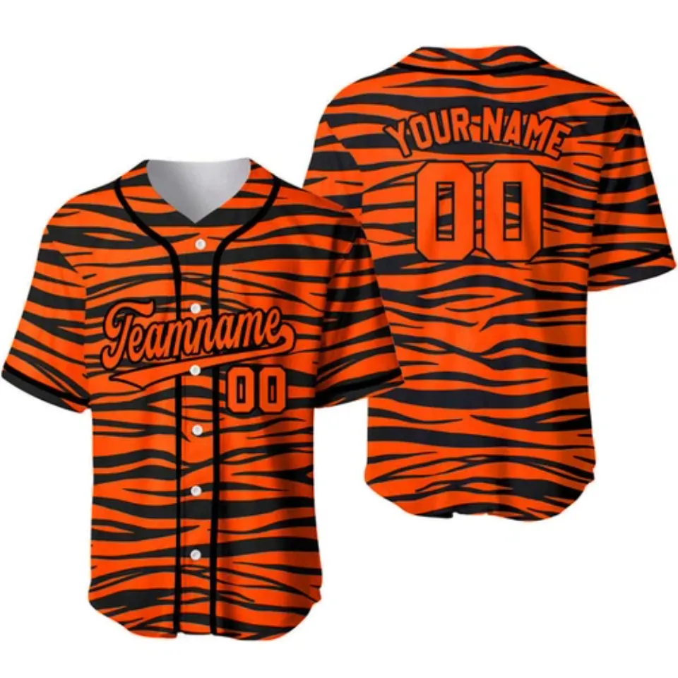 Custom Black Orange-Black Tiger Skin Baseball Jersey