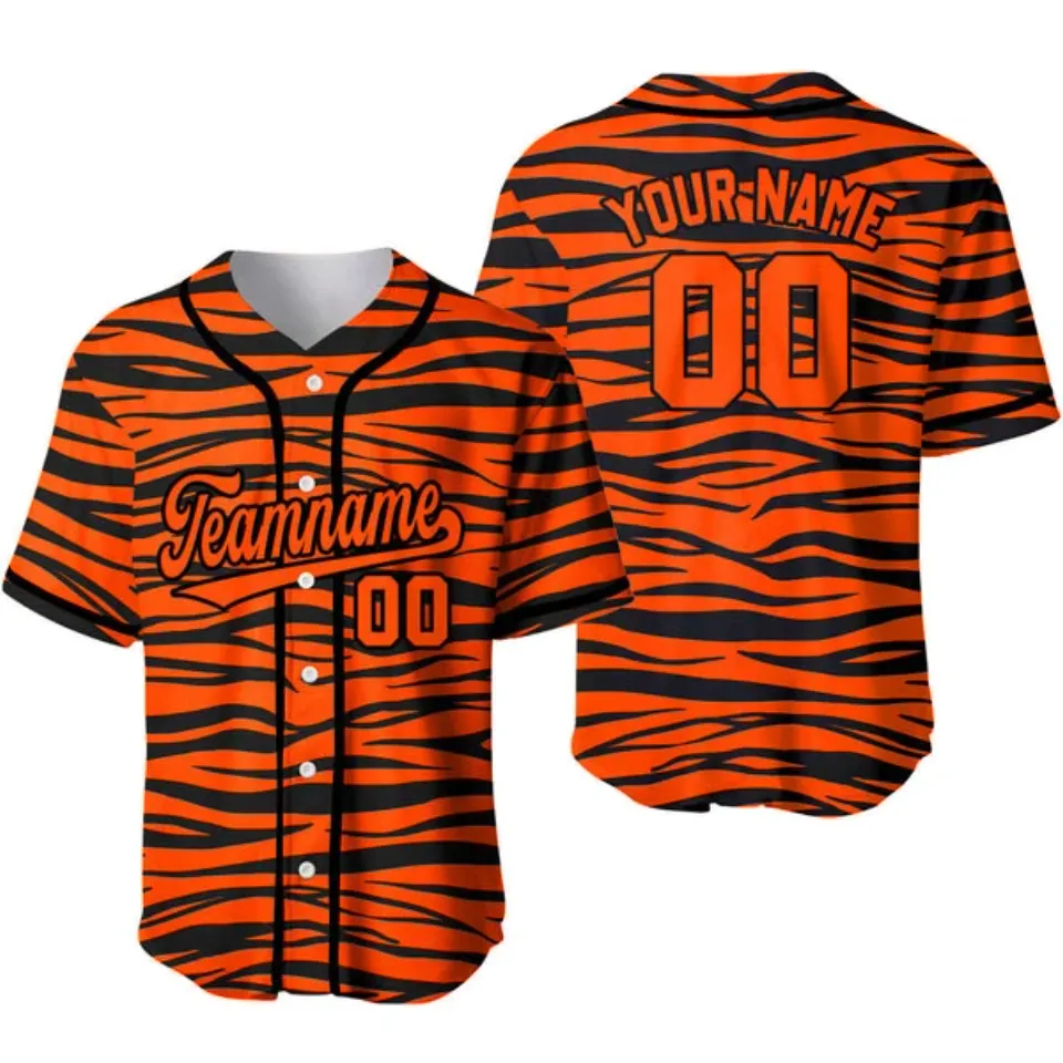 Custom Black Orange-Black Tiger Skin Baseball Jersey