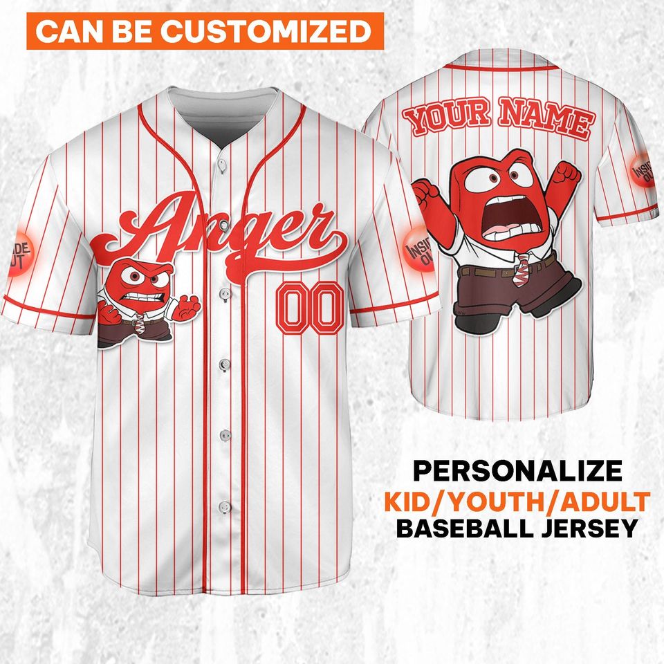 Custom Disney Inside Out Anger Simple Baseball Jersey, Disney Baseball Jersey