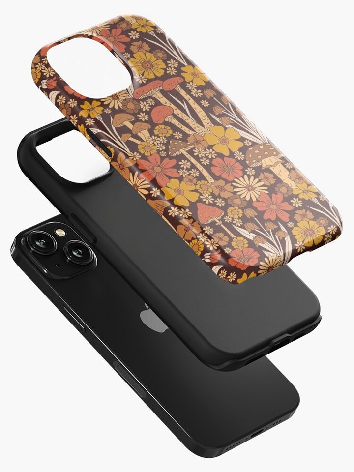 Retro 1970s Brown & Orange Mushrooms & Flowers iPhone Case