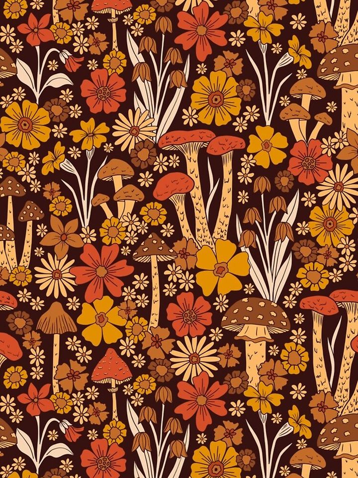 Retro 1970s Brown & Orange Mushrooms & Flowers iPhone Case