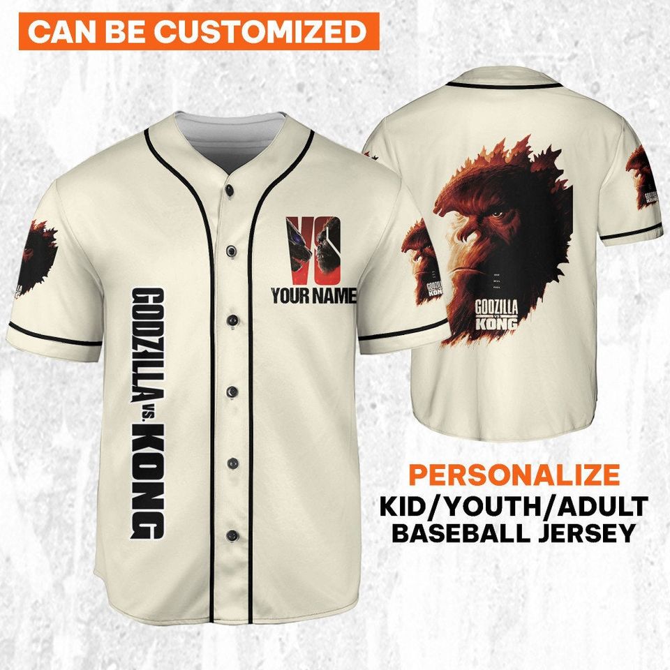 Personalize god zilla vs Kong One Will Fall, Personalized Jersey For Fans, god zilla Vs King Kong Baseball Jersey, god zilla Kong Movie Jersey